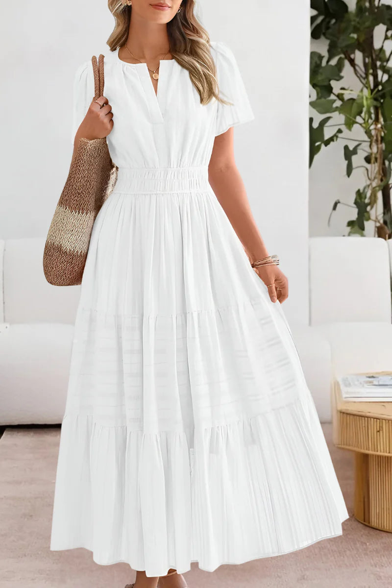 Emma – Vestido largo con cintura fruncida y vuelo elegante