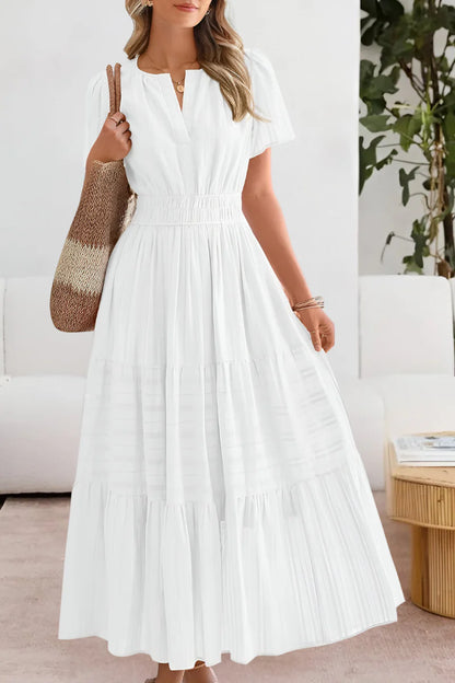 Emma – Vestido largo con cintura fruncida y vuelo elegante