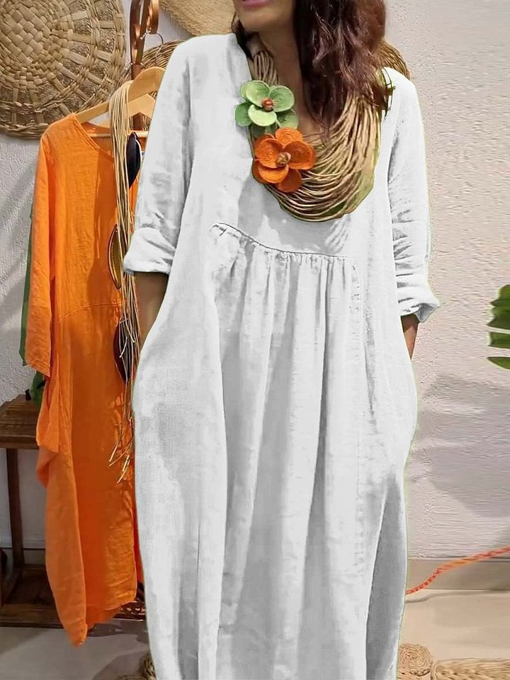 Hilda - Vestido holgado con cuello en V y bolsillos