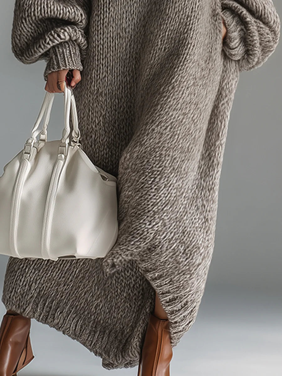 Lara – Vestido maxi de punto urbano elegante con cuello redondo