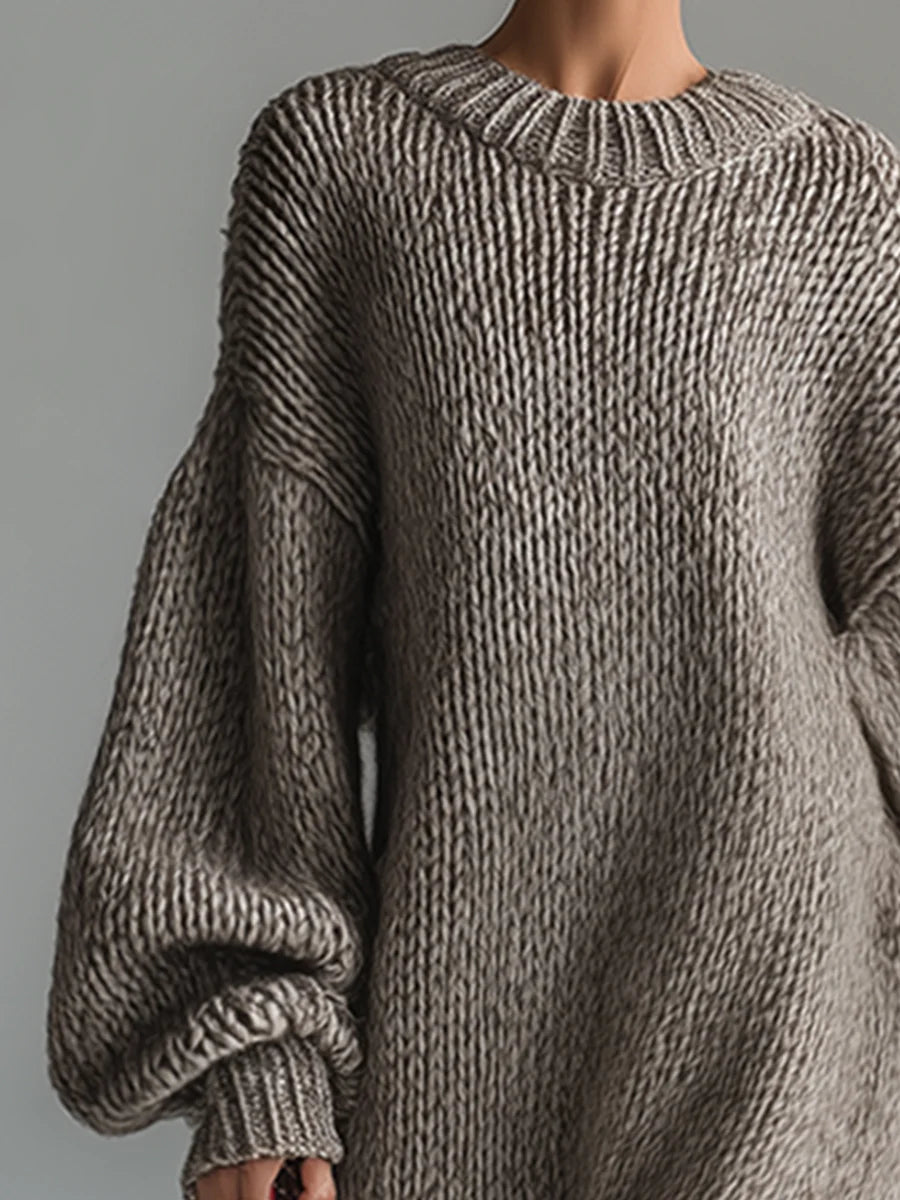 Lara – Vestido maxi de punto urbano elegante con cuello redondo