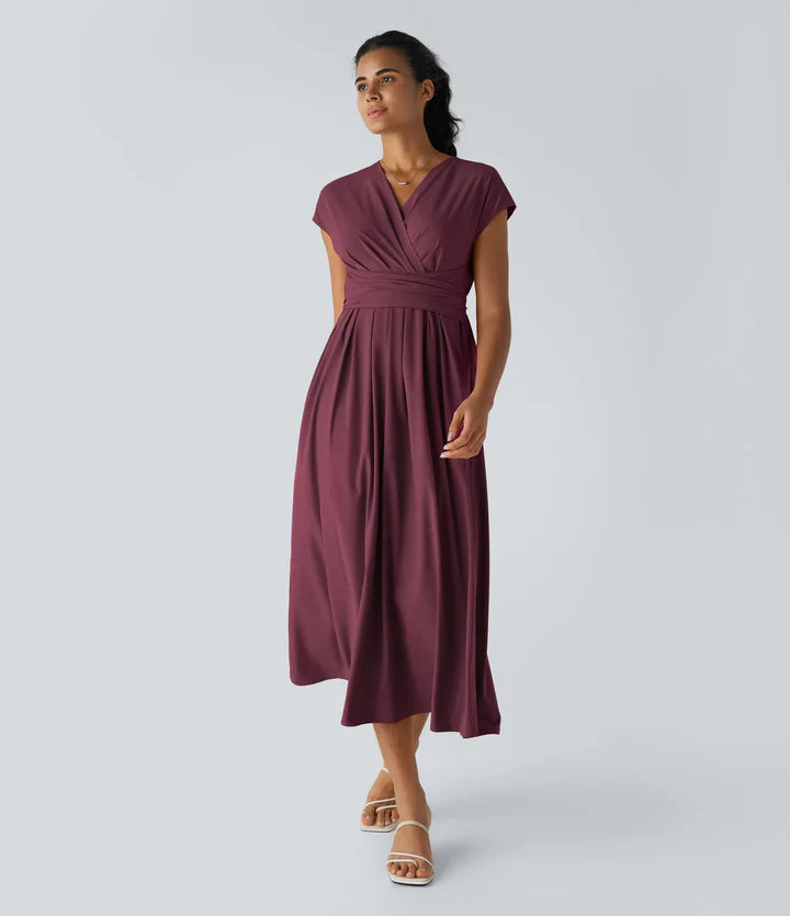 Nerea™ | Vestido cruzado de manga corta con cintura marcada