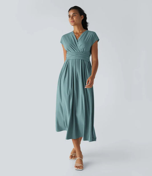 Nerea™ | Vestido cruzado de manga corta con cintura marcada