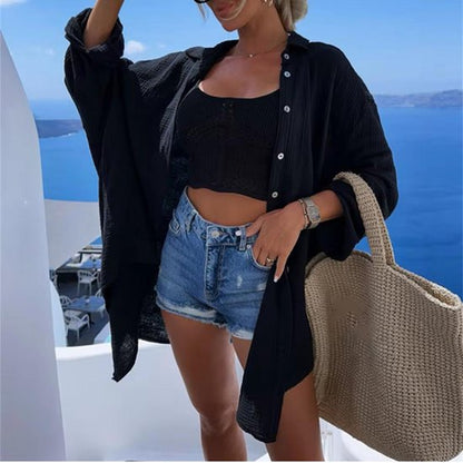 Carlota™ sobrecamisa ligera de verano con bordado de ojo en la espalda
