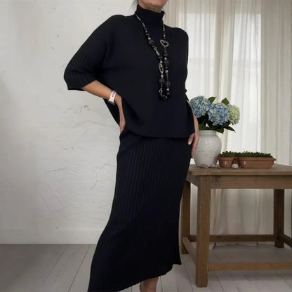 Pilar – Conjunto elegante de punto con jersey y falda midi