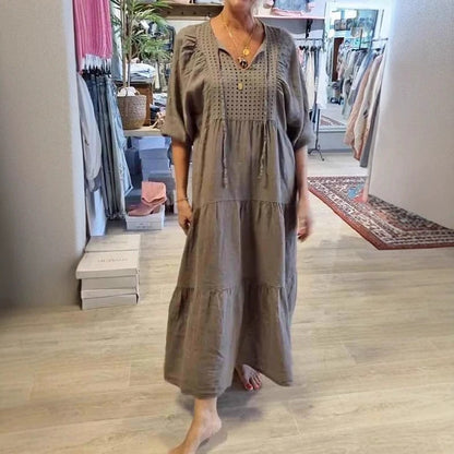 Leonor - Vestido largo con bordado calado y mangas abullonadas