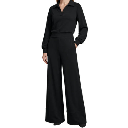 Isabel – Traje de mujer con blusa de solapa y pantalón ancho