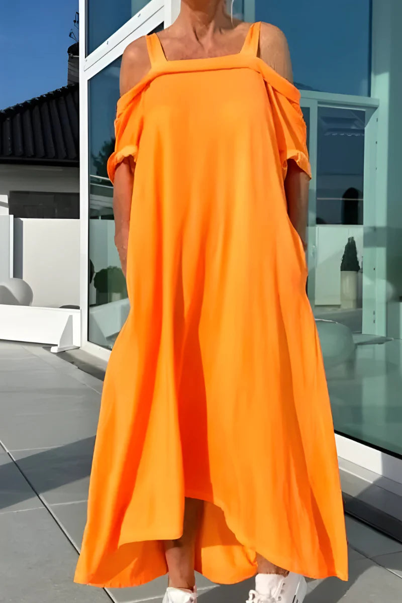 Mónica™ – Vestido largo  de verano con hombros descubiertos y diseño fluido