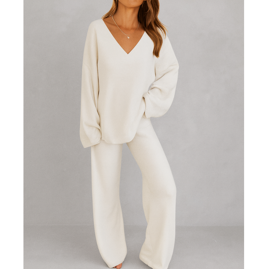 Elvira - Conjunto de punto suave con cuello en V