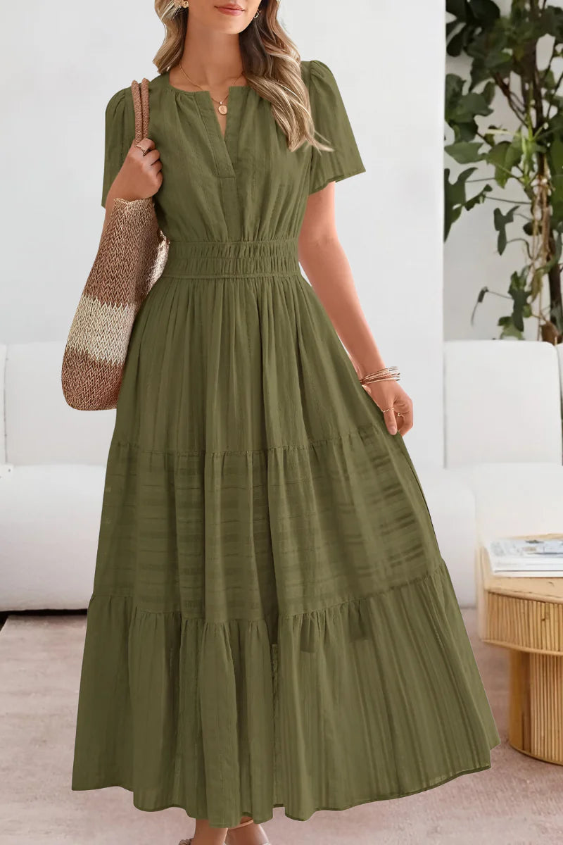 Emma – Vestido largo con cintura fruncida y vuelo elegante