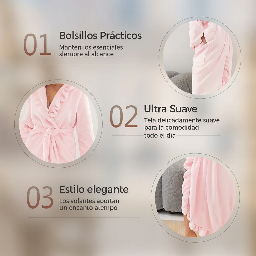 Carla - Bata suave y esponjosa con volantes elegantes