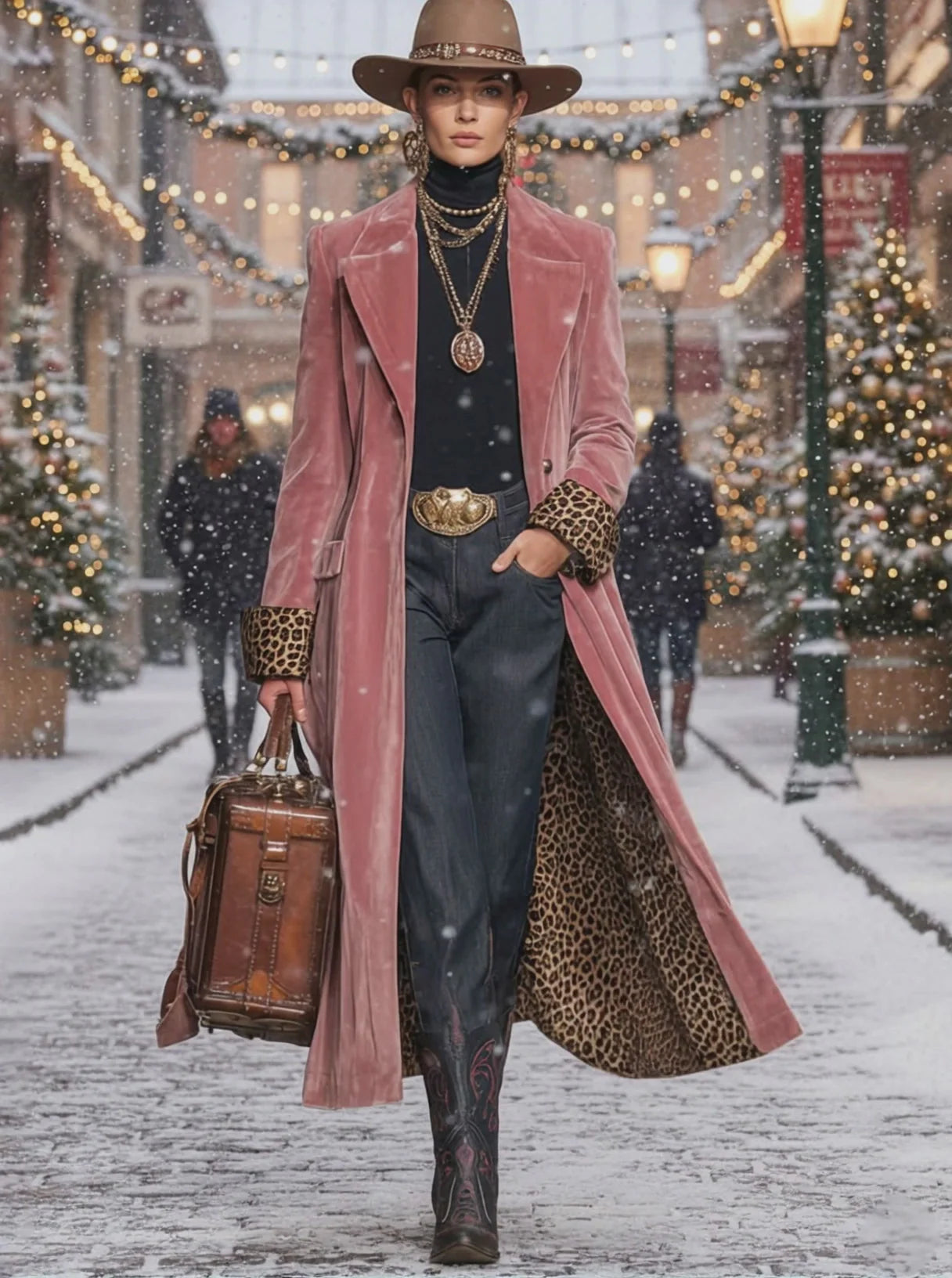 Leire – Abrigo de terciopelo con solapa y estampado de leopardo