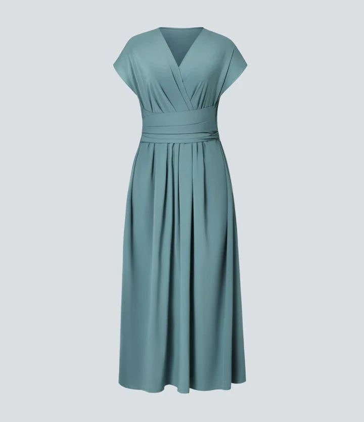 Nerea™ | Vestido cruzado de manga corta con cintura marcada