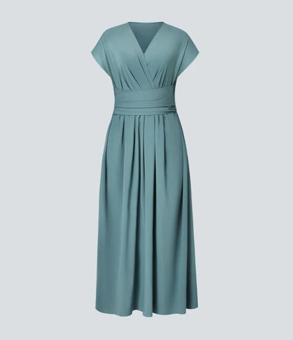 Nerea™ | Vestido cruzado de manga corta con cintura marcada