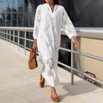 Julia™ – Vestido largo blanco de encaje floral