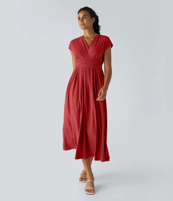Nerea™ | Vestido cruzado de manga corta con cintura marcada