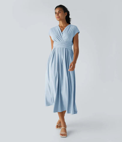 Nerea™ | Vestido cruzado de manga corta con cintura marcada