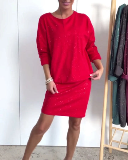 Alicia – Vestido recto con cuello redondo y brillo sutil