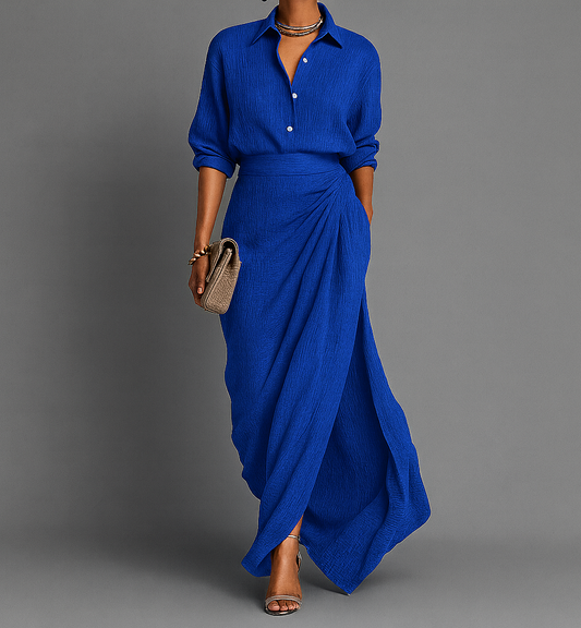 Tina - Vestido largo cruzado de textura ligera