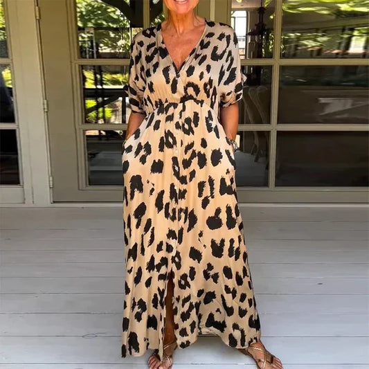 Candela™ | Elegante vestido largo con estampado de leopardo