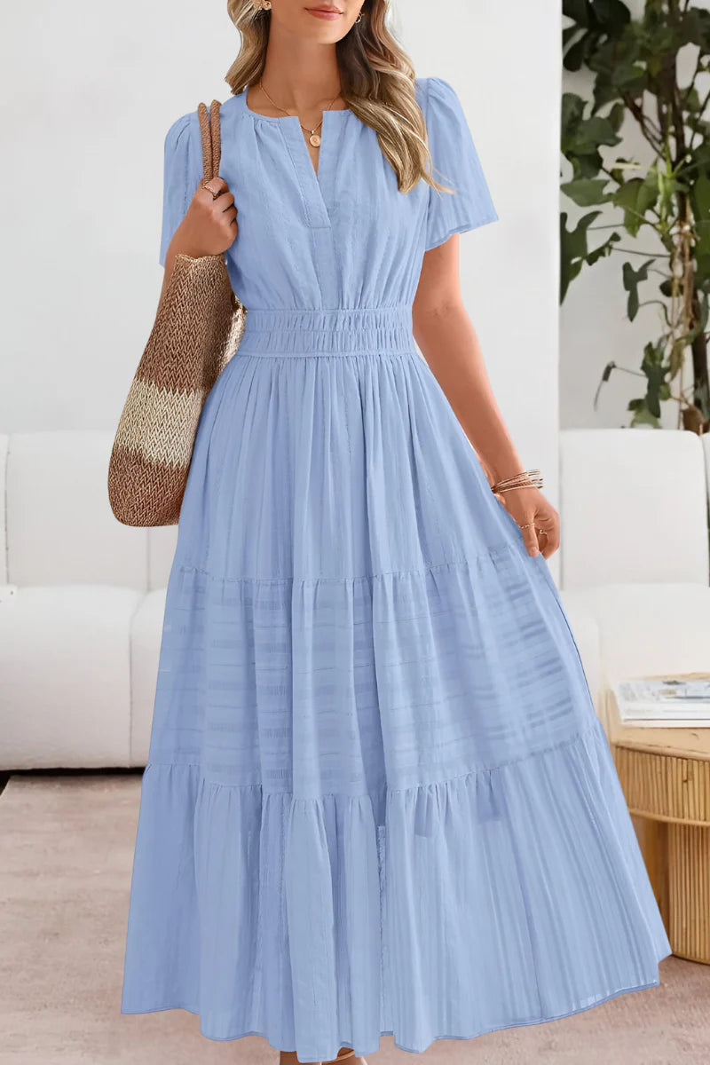 Emma – Vestido largo con cintura fruncida y vuelo elegante