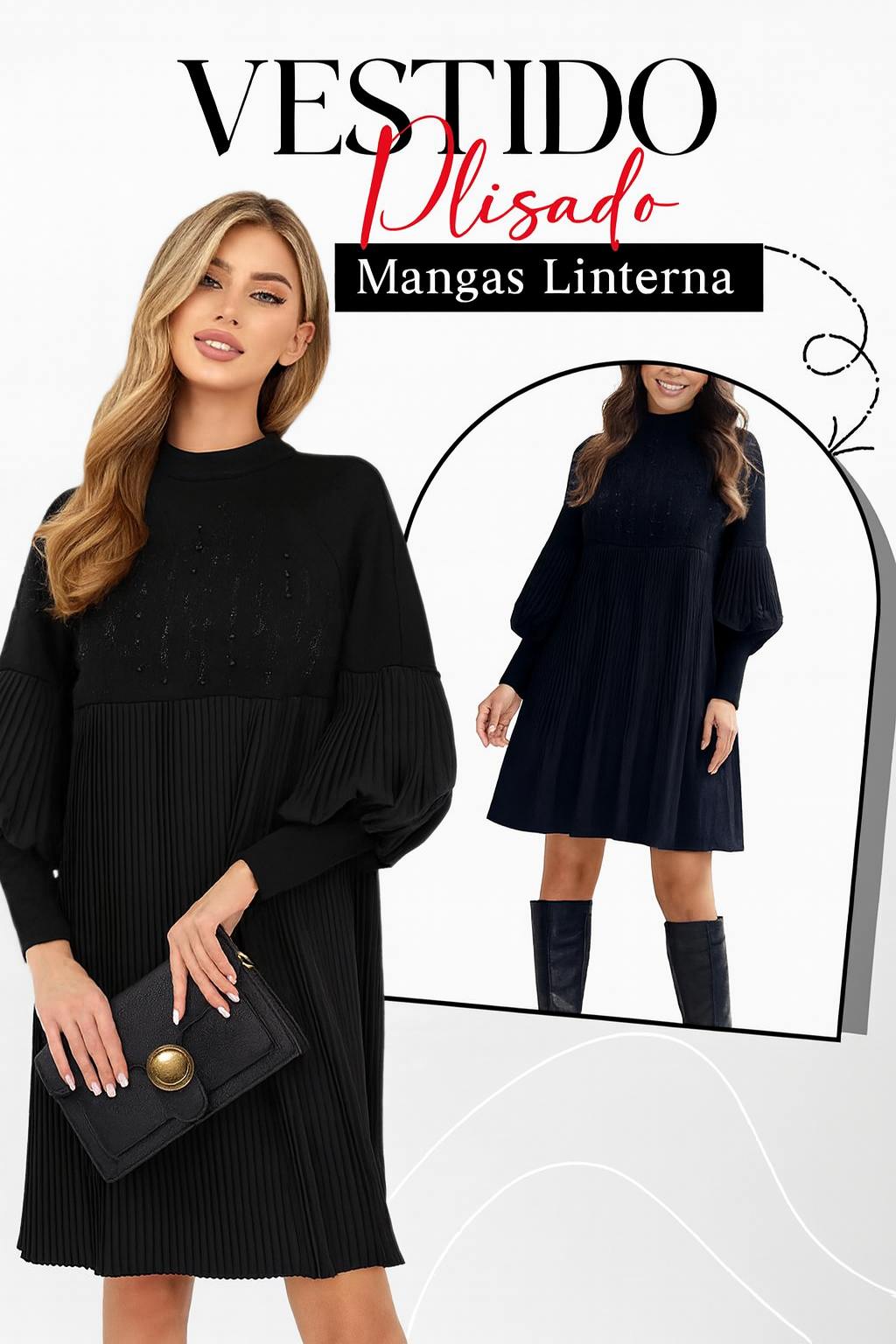 Renata - Vestido con mangas abullonadas y cuello alto