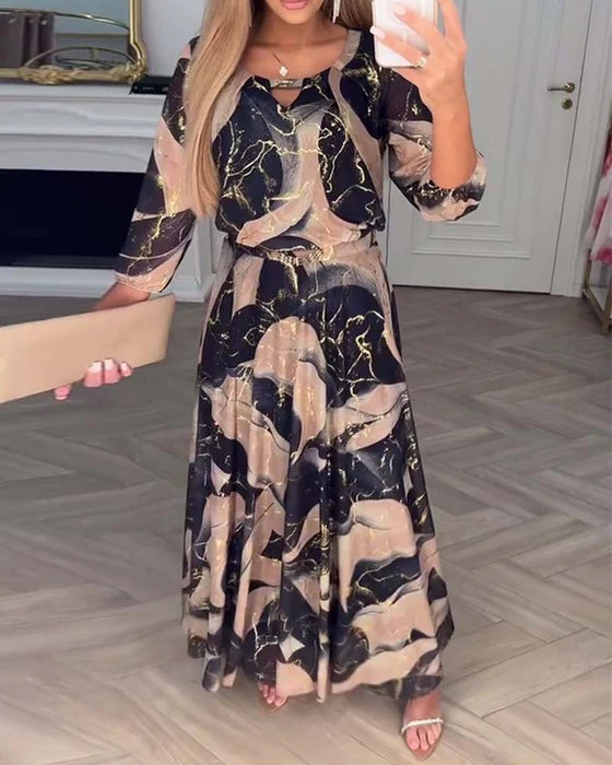 Cora - Vestido elegante con manga tres cuartos y estampado abstracto