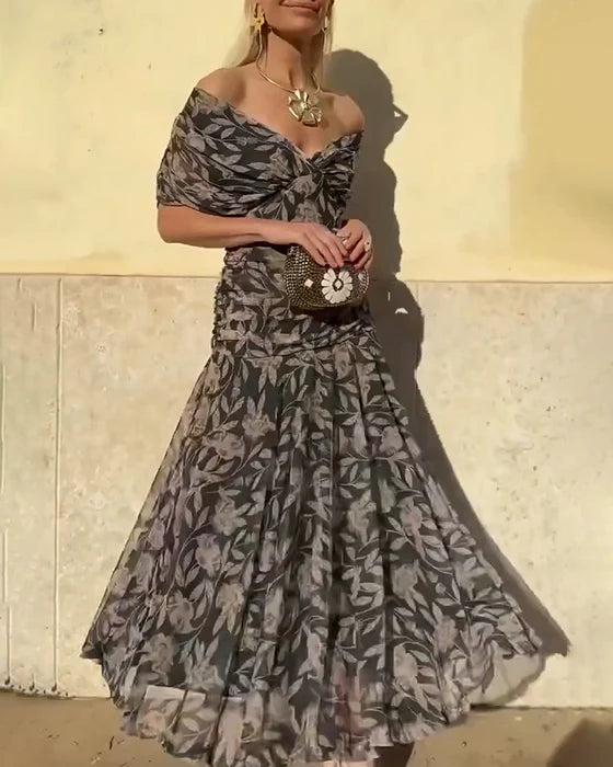 Julieta - Vestido elegante con cuello en V y hombros descubiertos
