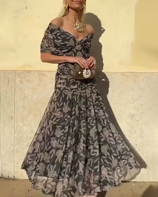 Julieta - Vestido elegante con cuello en V y hombros descubiertos