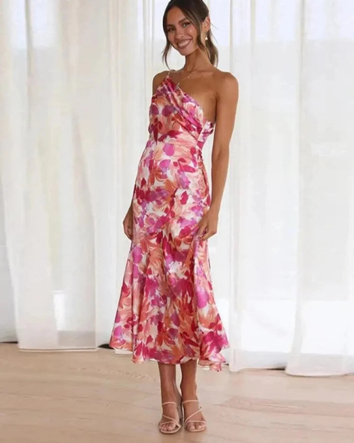 Sofía/ Vestido maxi floral asimétrico