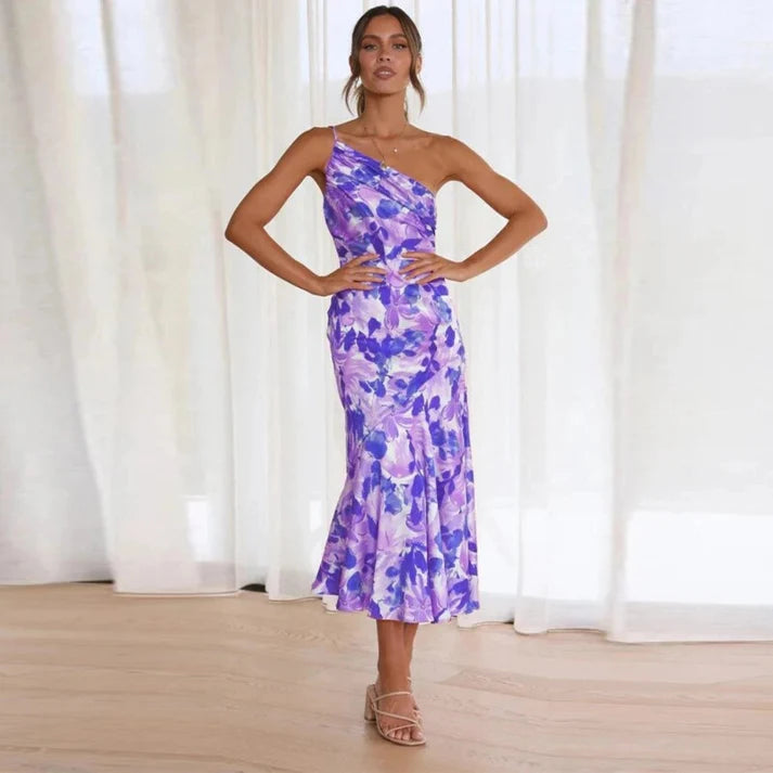 Sofía/ Vestido maxi floral asimétrico