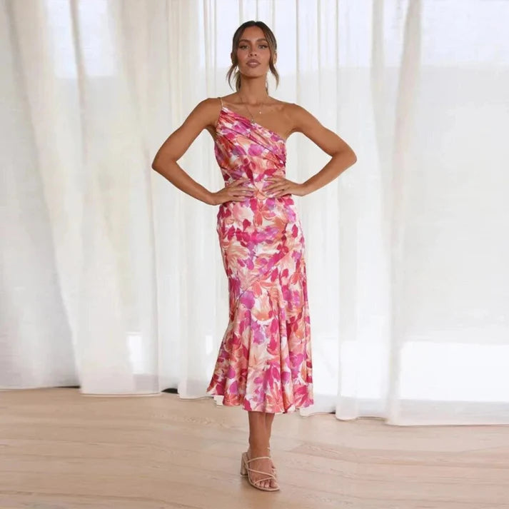 Sofía/ Vestido maxi floral asimétrico