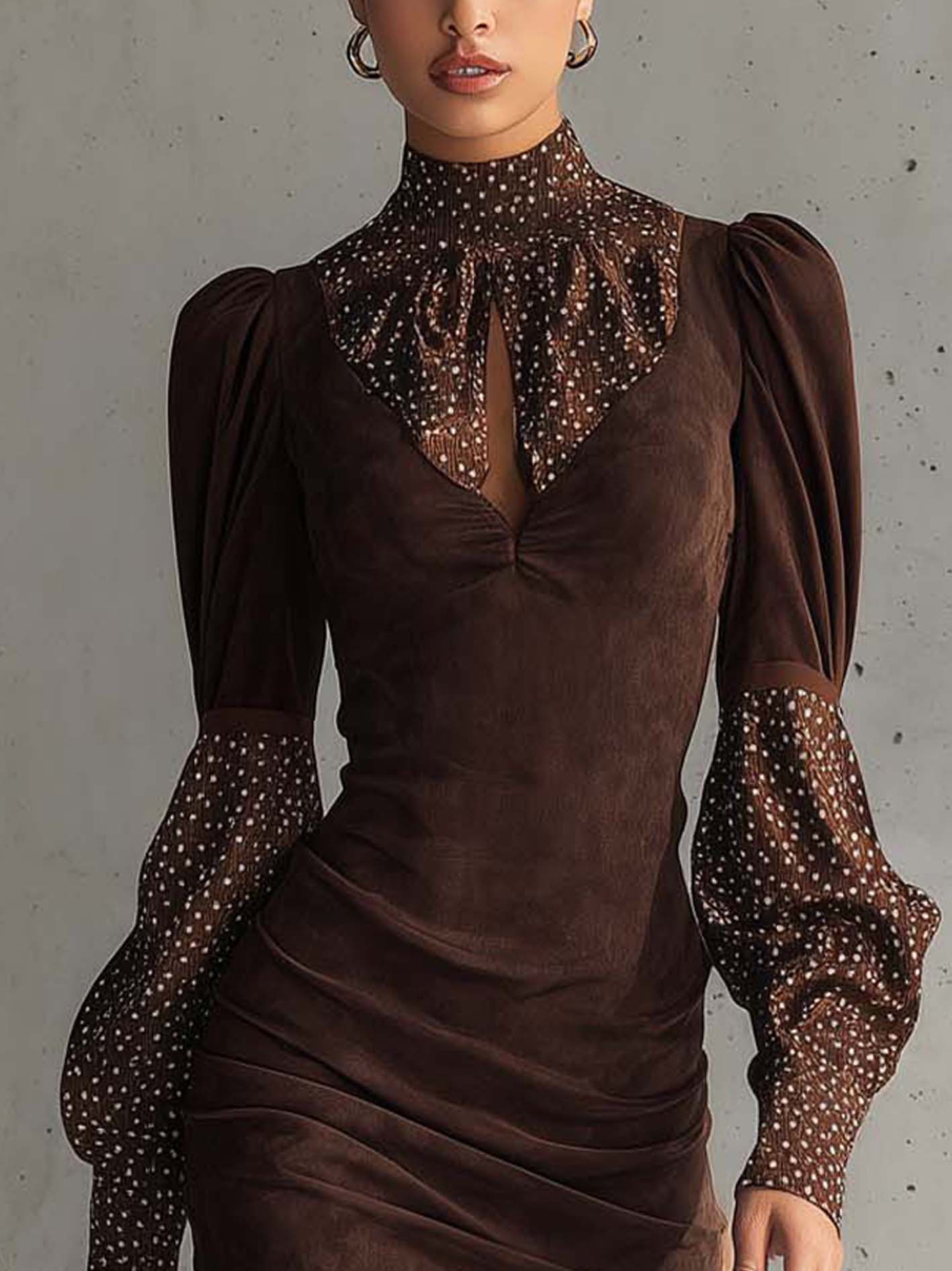 Dalia - Vestido de ante sintético con lunares de satén