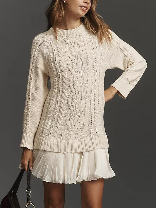 Olga - Jersey de cuello redondo con punto trenzado y minifalda