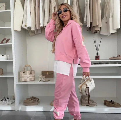 Vera - Conjunto casual abrigado de dos piezas con capucha