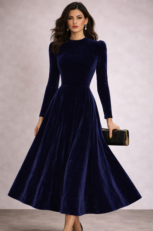 Lucía - Vestido midi de terciopelo azul marino