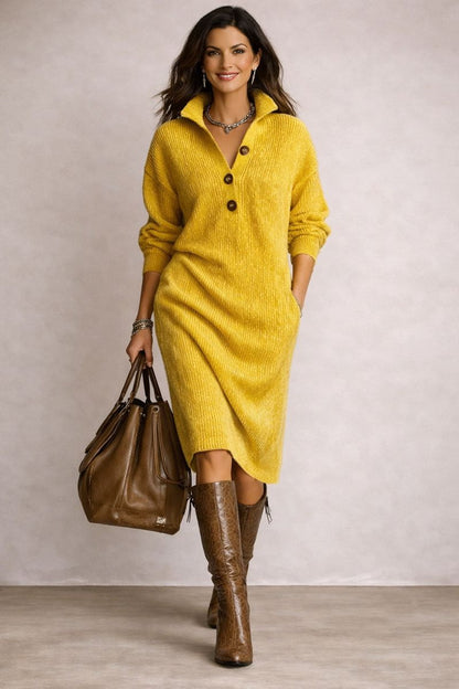 Lorena - Vestido de punto con cuello y botones