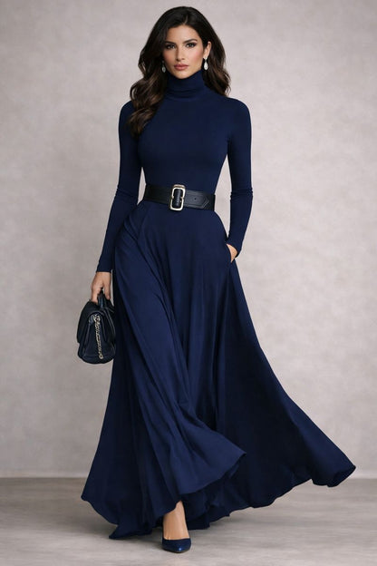 Elisa - Vestido largo de cuello alto y corte fluido