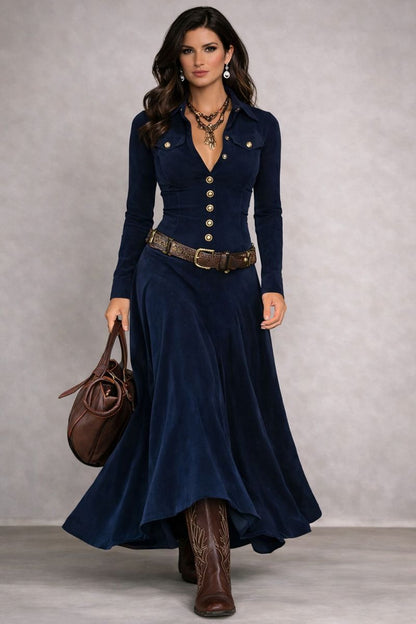 Milana - Vestido largo de ante con abertura