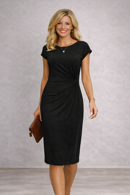 Tiana - Vestido monocromo de mujer con manga corta y fruncido en la cintura