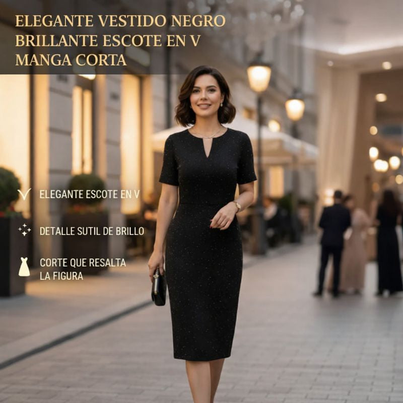 Laura – Vestido clásico negro brillante