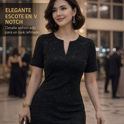 Laura – Vestido clásico negro brillante