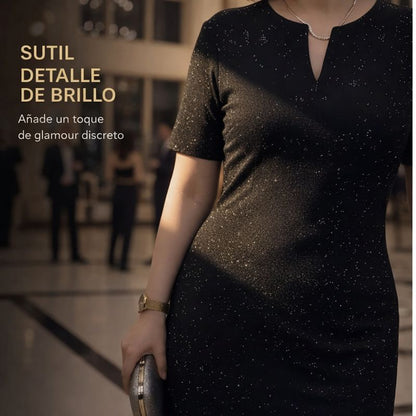Laura – Vestido clásico negro brillante