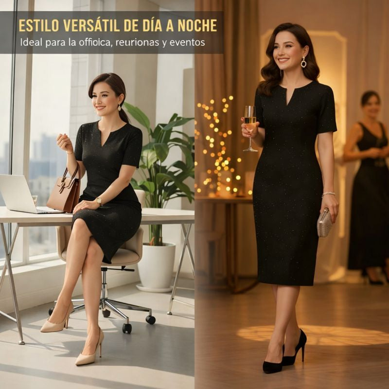 Laura – Vestido clásico negro brillante