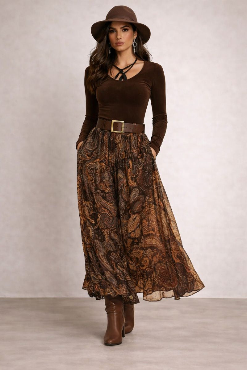 Raquel – Conjunto elegante de top y falda maxi estampada