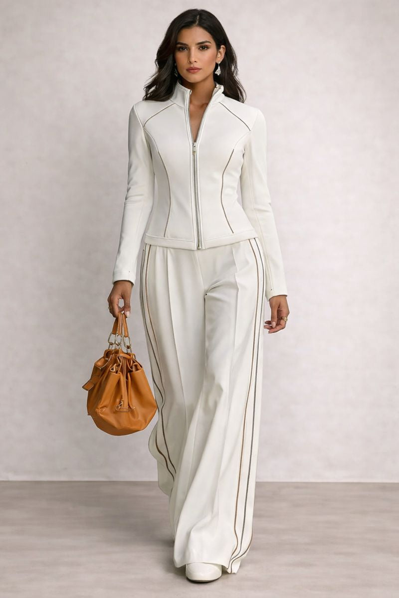 Kaira – Traje con cuello alto, cremallera y pierna ancha