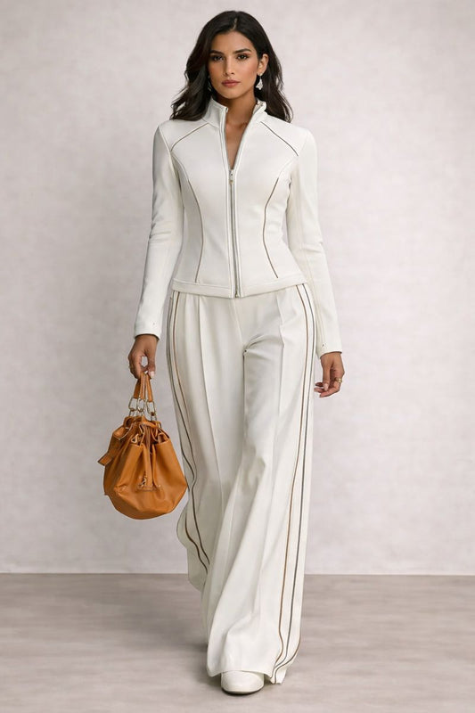Kaira – Traje con cuello alto, cremallera y pierna ancha