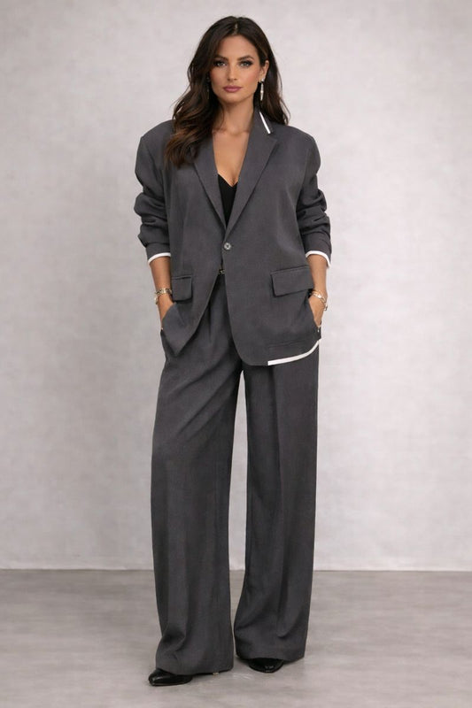 Fiorella - Conjunto de blazer y pantalón ancho