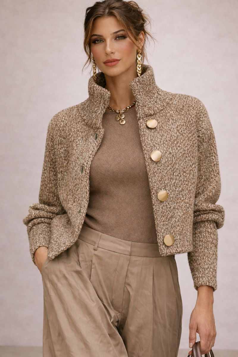 Aurora - Chaqueta elegante de punto texturizado con botones dorados