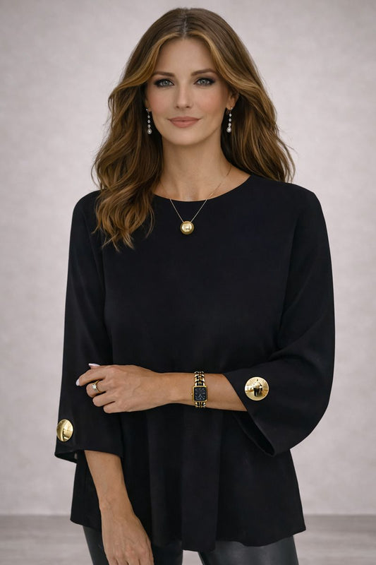 Greta - Blusa clásica de punto liso con manga tres cuartos